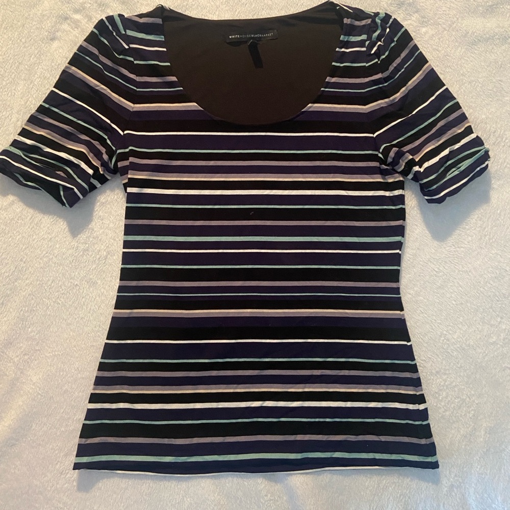 White House Black Market Navy Striped Scoop Neck Top